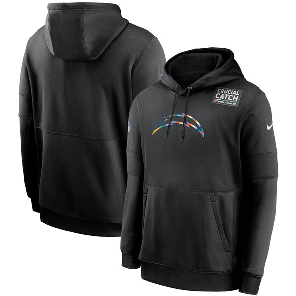 Men's Los Angeles Chargers Black NFL 2020 Crucial Catch Sideline Performance Pullover Hoodie